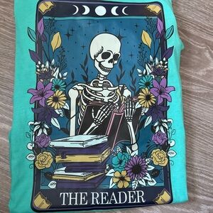 Bella Canvas Teal Graphic Tee - Skeleton and Floral Design